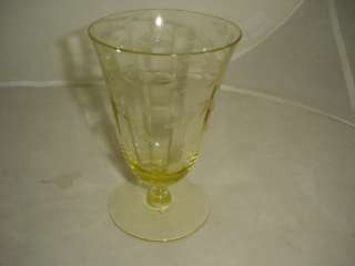 yellow depression etched wine glass  