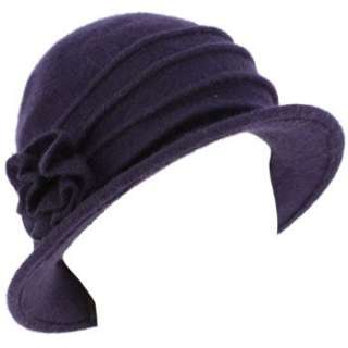 Wool Winter Cloche Bucket Flower Crushable Hat Navy  