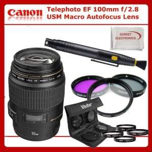 Canon Telephoto EF 100mm f/2.8 USM Macro Autofocus Lens Kit Includes 
