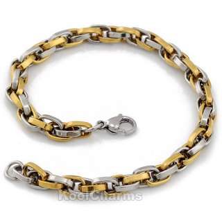 MENS 6MM Gold& Silver Tone Link Stainless Steel Necklace Chain 