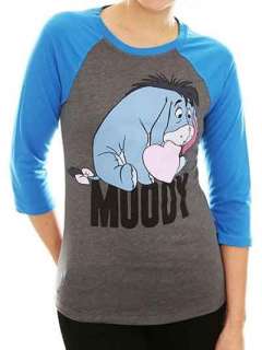 Eeyore Winne The Pooh Moody Blue Gray Raglan T Shirt  