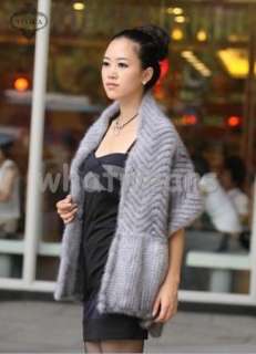 Womens Luxurious Mink Fur Collar Shawl/Cape 5 Colors Grey P52  