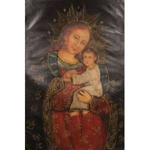  Madonna and Child Oil Painting Cuzco Folk Art from Peru 