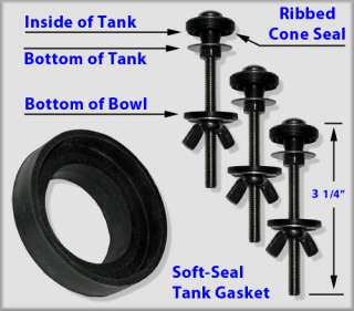 Stainless Steel Toilet Tank Mounting Kit  3 Bolt Set  Soft Seal Tank 