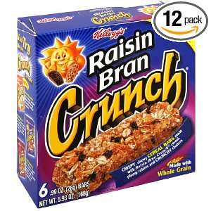 Kelloggs Raisin Bran Crunch Cereal Bars, 6 Count Boxes (Pack of 12 
