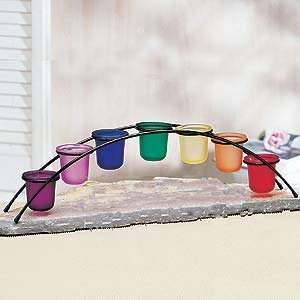  7 Cups Candle Votive Tealight Holder Rainbow Arch Stand 