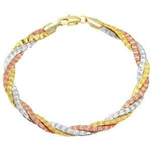  18K Gold Tri Tone Flat Snake Chain Strand Bracelet 
