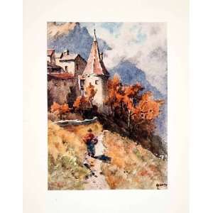  1908 Color Print Aigle Castle Switzerland Landscape May 