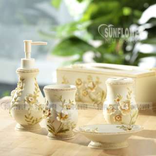 Delicate Orchids 5pc Resin Bathroom Set pack in box  