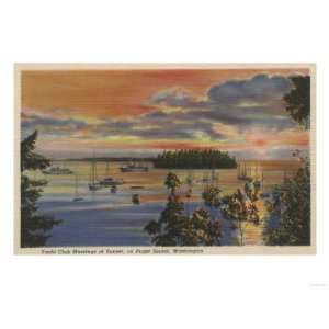Puget Sound, WA   Yacht Club Moorings at Sunset Giclee Poster Print 