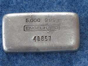 Engelhard .999 Silver 5 Oz Ingot Bar Old Poured Loaf Type Ser# 48857 
