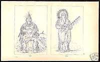 Antique BW George CATLIN Print 89 OTTO Indian Warriors  