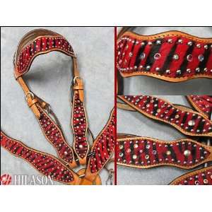  Western Leather Tack Zebra Hair On Bridle Headstall Breast 