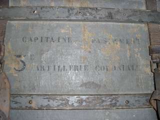 FRENCH ARMY TRUNK CAPTAIN 3rd COLONIAL ARTILLERY PEWTER LINED CANVAS 