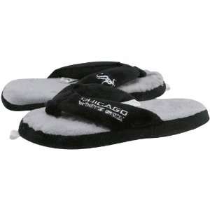  Chicago White Sox Ladies Black Gray Plush Thong Slippers 
