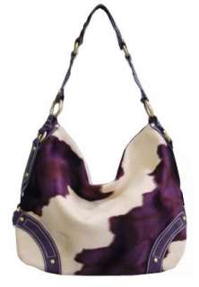   & Purple Cowhide Patterned Handbag w/ Antique Gold Tone Hardware