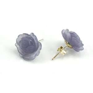  925 Sterling Silver Lavender Aventurine Rose Stud Earrings 