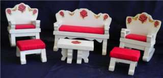   1950s Homemade Painted Wood Doll Living Room Furniture Set 6 Pc  