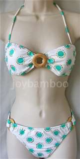 Victorias Secret White Green Island Jewel Bandeau Bikini SwimSuit M/M 