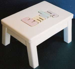 WOOD NAME PERSONALIZED PUZZLE STEP STOOL  WHITE  