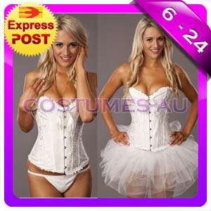 Ladies white Angel Costume Corset G String Tutu Skirt Petticoat Set S 
