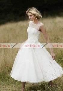   White A line Organza Knee Length Wedding Dress Short Bridesmaid Dress
