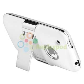 White w/ Chrome Stand Snap on Hard Cover Case+Privacy Protector For 