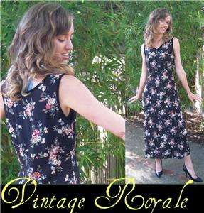 vtg 80s silk black floral Laura Ashley long dress M L  