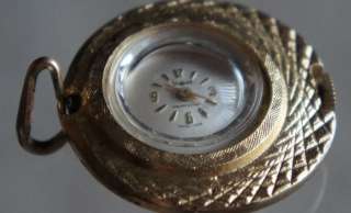 Vintage Gold Tone Sheffield Wind Up Watch Pendant, Silver Tone Face 