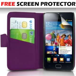 Purple Premium PU Leather Wallet Case Cover Flip For Samsung Galaxy S2 