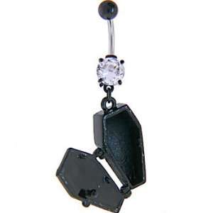   Cubic Zirconia Black Plating Coffin Dangle Belly Ring Jewelry