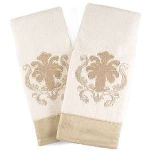  Ivory Cotton Hand Towel with Gold Accents, Set of 2 