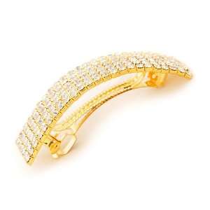  Bridal French Barrette Style Gold Plated Crystal Hair Clip 
