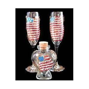   Hand Painted   Large Heart Bottle with cork top & 2 matching Flutes
