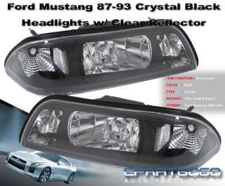 87 93 FORD MUSTANG BLACK CLEAR EURO HEADLIGHTS 88 89 90  