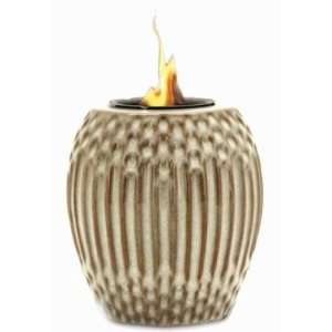  White/Brown Ribbed Flamepot or Fire Pot by Pacific Decor 
