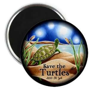SAVE THE TURTLES Original Art bp Oil Spill Relief 2.25 inch Fridge 
