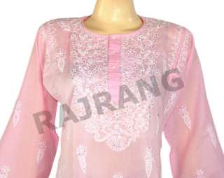   Kurta Top Tunic With Chikan Embroidery & Sequins Work