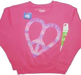   shade of pink screen print peace sign heart ribbed neck cuffs and hem