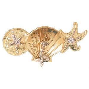 14kt Two Tone Gold 3 D Sand Dollar, Shell With Mermaid, And Starfish 