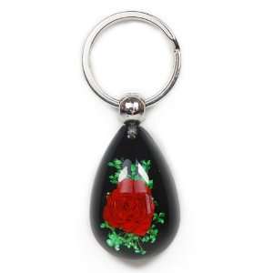  Real Flower Key Chain Red Rose Black & Green Everything 