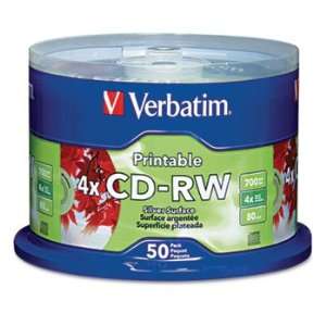  CD RW Discs, 700MB/80min, 4x, Spindle, Silver, 50/Pack 