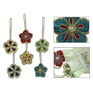 Embroidered ornaments, Sparkling Petals (set of 6) 