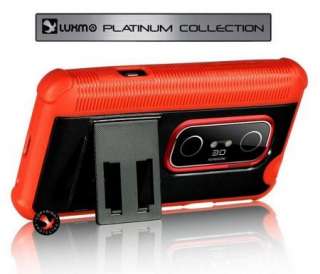 LUXMO Platinum Fusion RED Black Hybrid Cover for HTC EVO 3D Skin +Hard 
