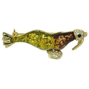  Gold Plated And Green Walrus Animal Brooch Pin Pugster Jewelry