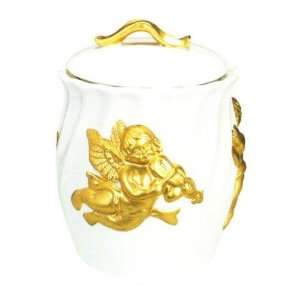  GOLD CHERUB 3 Dimensional Cookie Jar *NEW* Kitchen 