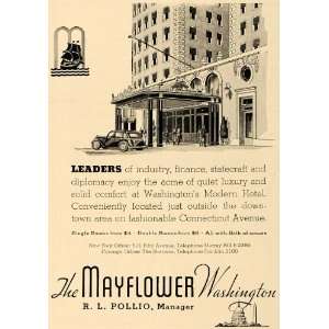 1936 Ad Mayflower Washington DC Luxury Hotel R Pollio   Original Print 