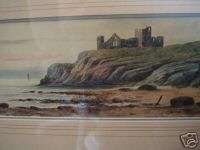   Castle Sea Coast Watercolor Painting antique art waterscape  