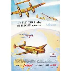 1942 WWII Ad Lockheed P 38 Lightning Constellation & Hudson Bomber 