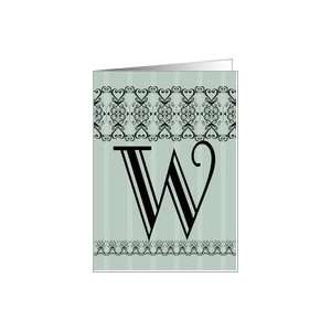 Monogram W, Decorative Borders, Any Occasion Note Card, Blank Inside 